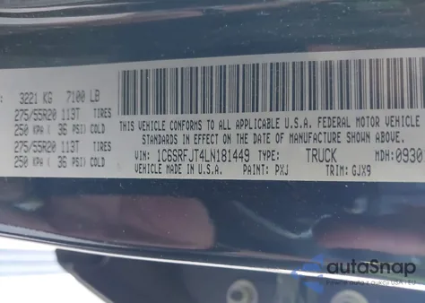 2020 Ram 1500 Laramie 4X4 5'7 Box from USA, damaged, VIN 1C6SRFJT4NL181449